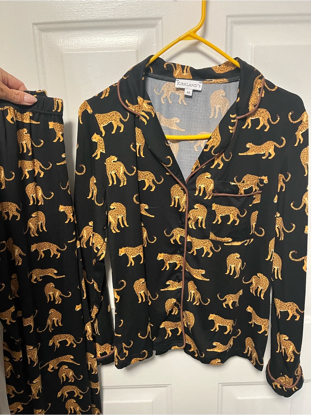 Kirkland's Leopard Print Pajama Set in Black and Gold size medium